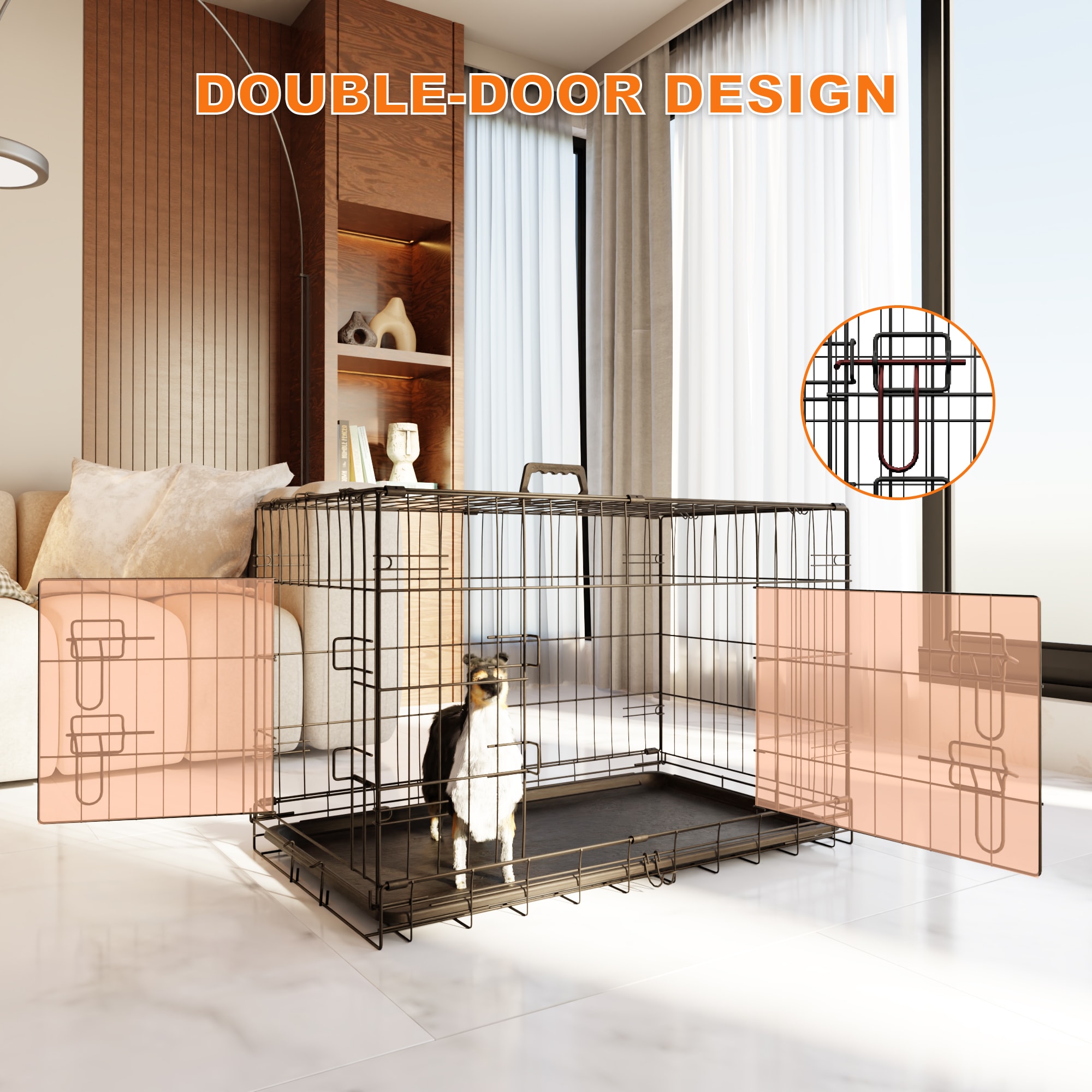 Dog Crate, 36 Inch Medium Dog Cage With Divider And Plastic Leak-Proof Pan Tray, Double Door Folding Metal Wire Cage For Indoor, Outdoor, And Travel, Made In Vietnam_voghion.com